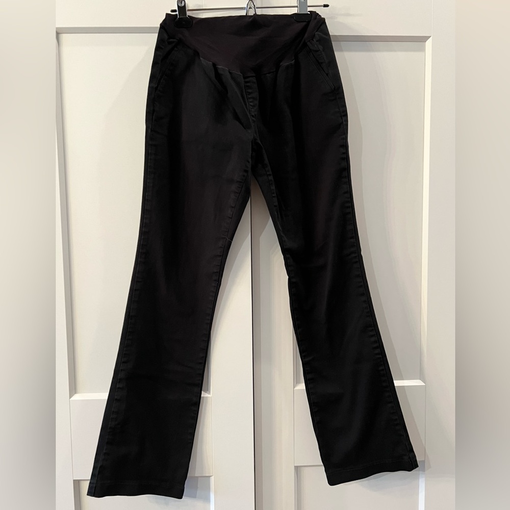 Indigo Blue Maternity Black Over-the-Belly Cotton Pants, Medium